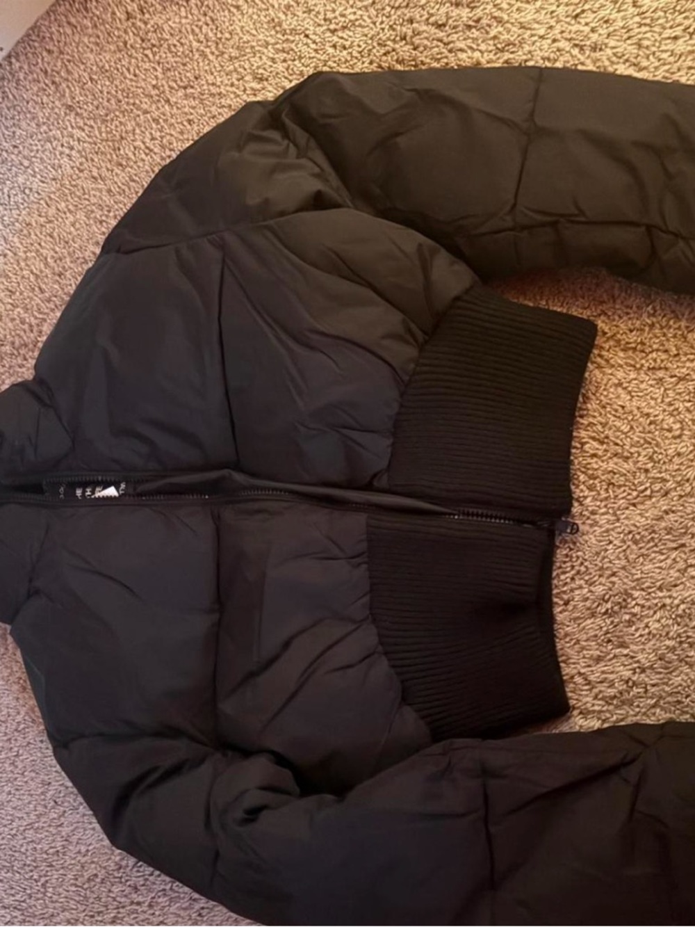 Cotton On Black Cropped Ribbed-Waist Puffer Jacket - Picture 6 of 6